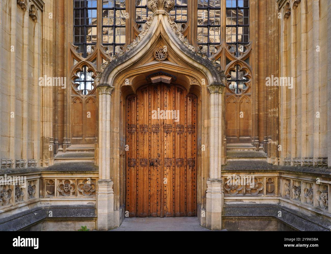 Oxford University, intricate decorations at entrance to Bodleian Library Stock Photo