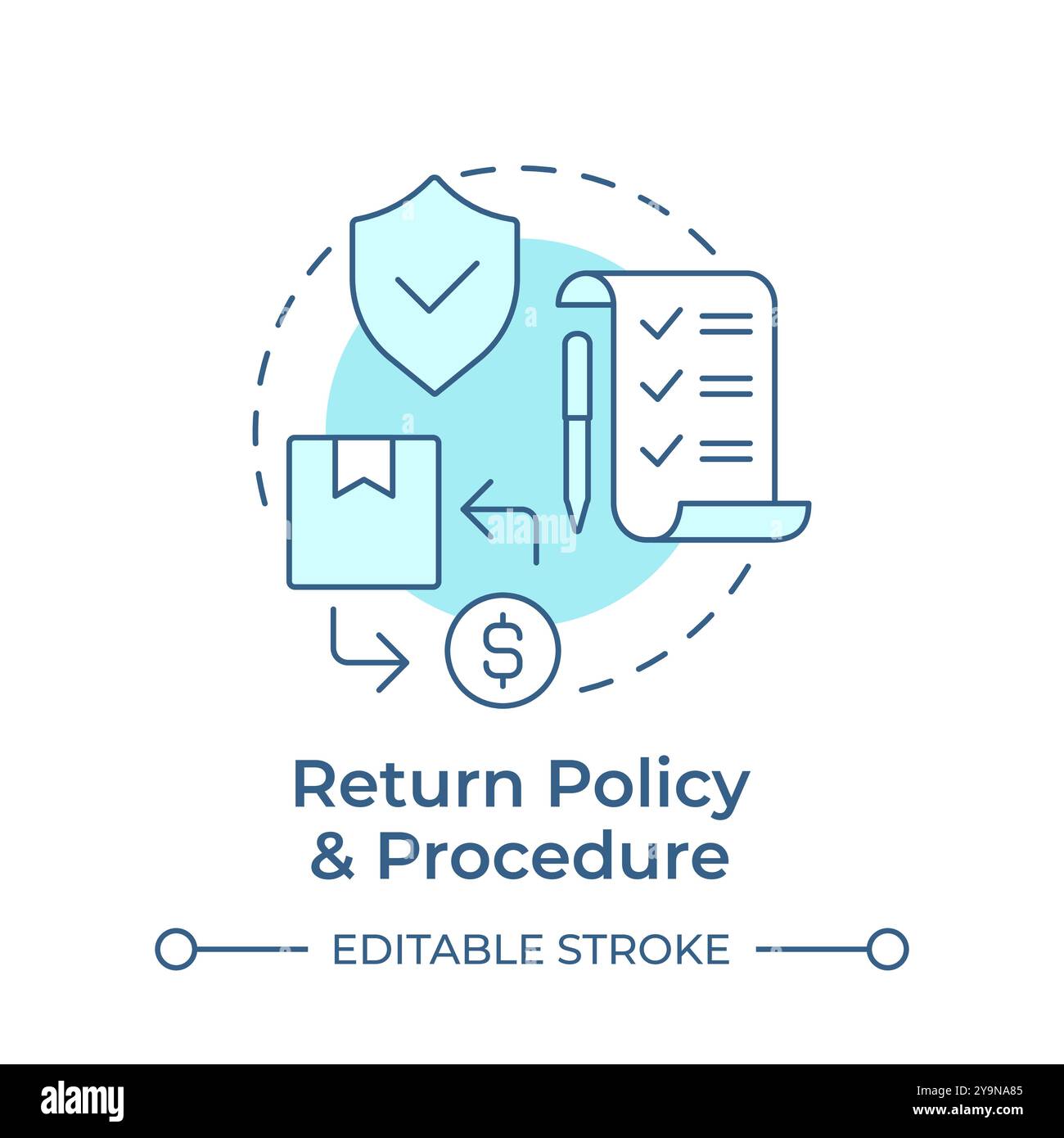 Return policy and procedure soft blue concept icon Stock Vector