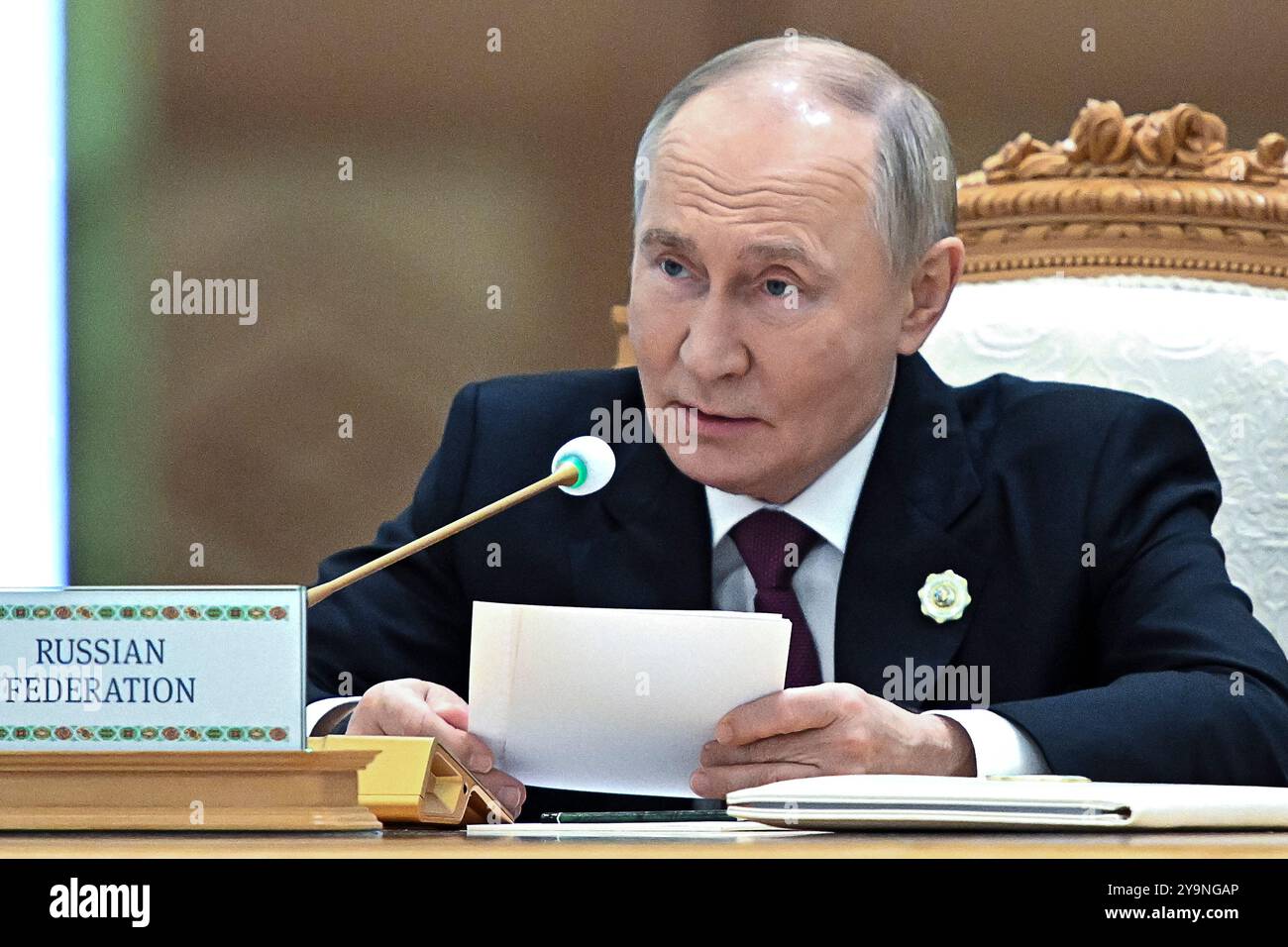 Russian President Vladimir Putin delivers his speech at the ...