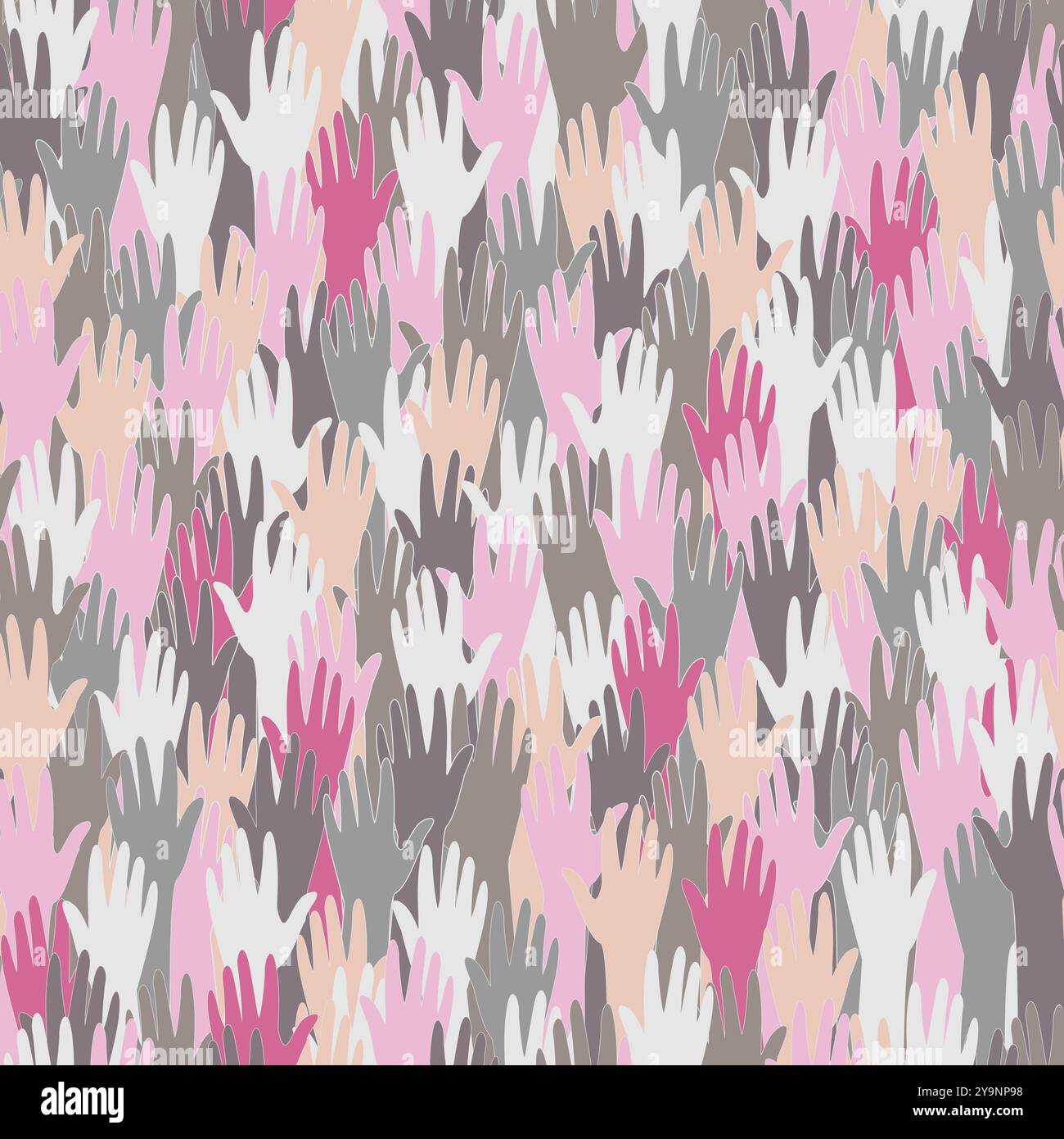 Seamless background with multicolored hands up Stock Vector