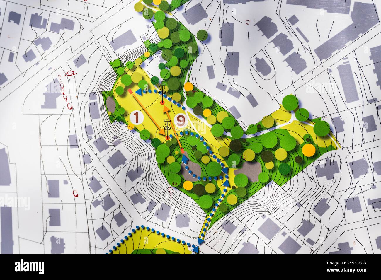 Graphic map of a disc golf course Stock Photo - Alamy