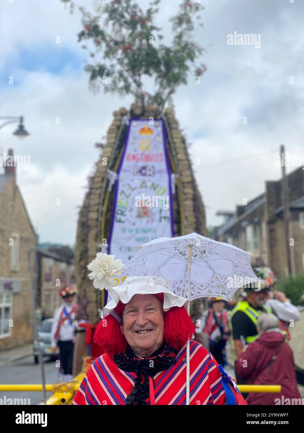 Saddleworth Morris men, Rushcart festival, August 2023, Saddleworth, Greater Manchester, U.K. - Smartphone Captured Stock Image