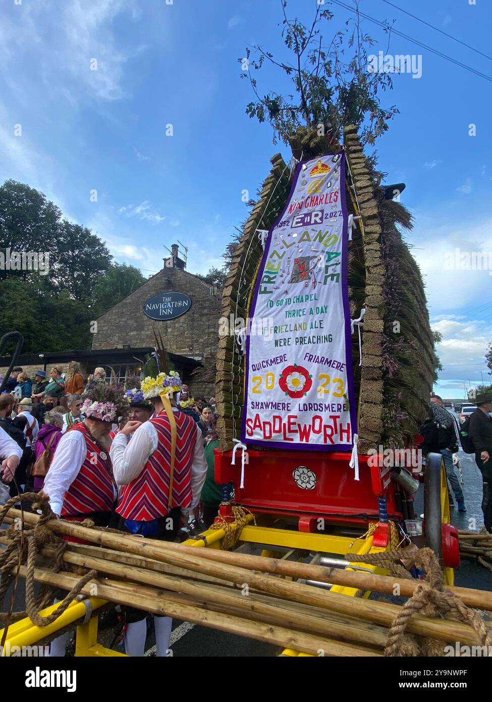 Saddleworth Morris men, Rushcart festival, August 2023, Saddleworth, Greater Manchester, U.K. - Smartphone Captured Stock Image