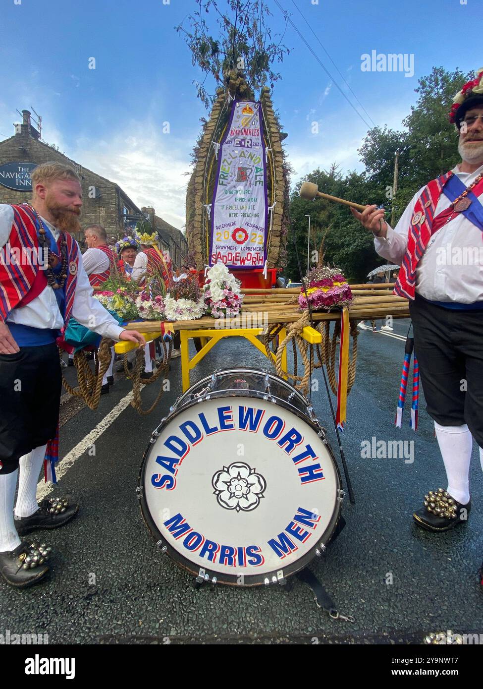 Saddleworth Morris men, Rushcart festival, August 2023, Saddleworth, Greater Manchester, U.K. - Smartphone Captured Stock Image