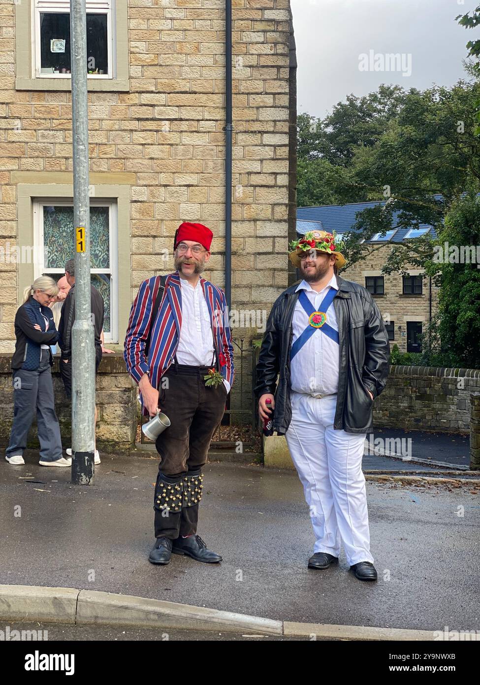 Saddleworth Morris men, Rushcart festival, August 2023, Saddleworth, Greater Manchester, U.K. - Smartphone Captured Stock Image