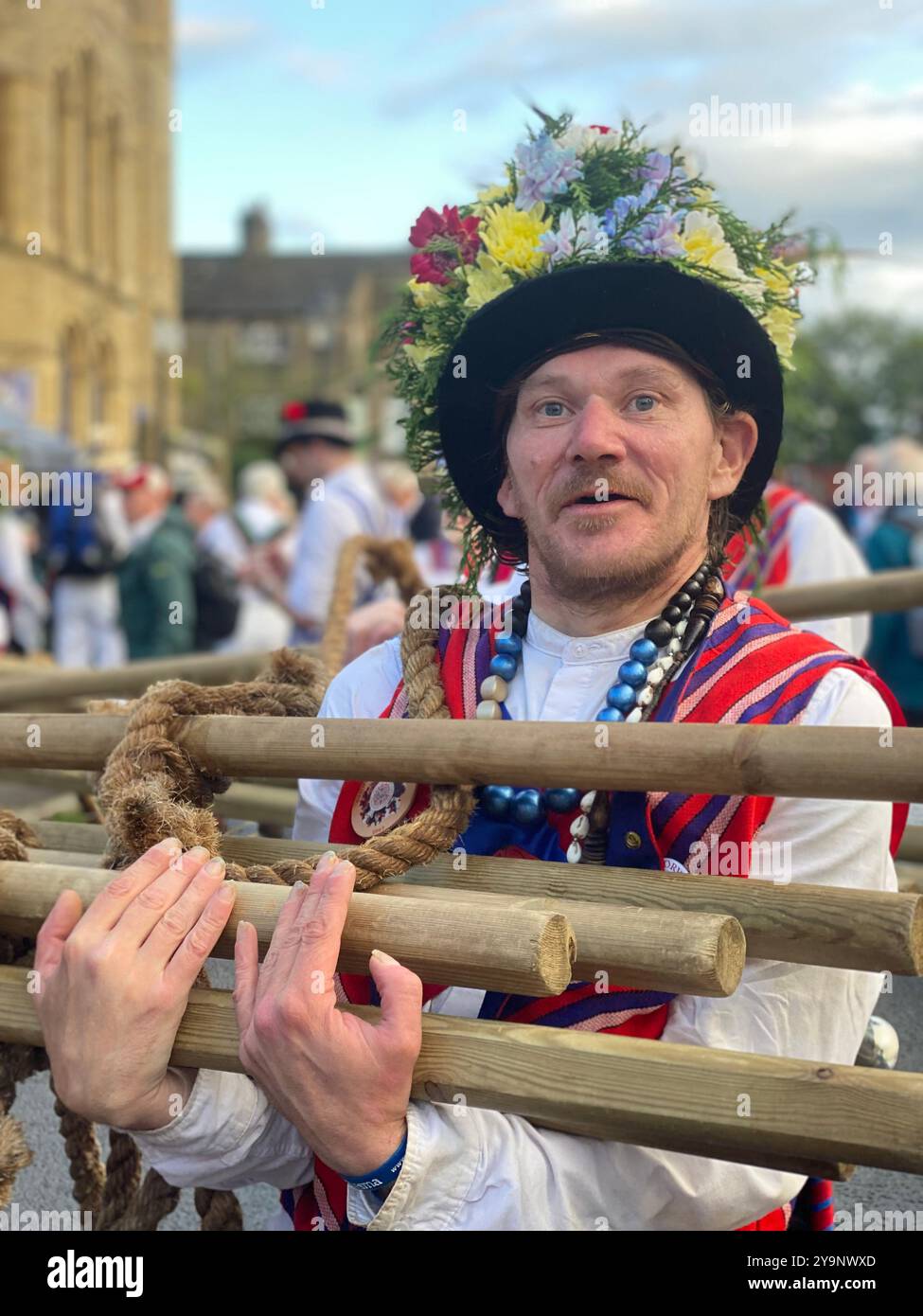 Saddleworth Morris men, Rushcart festival, August 2023, Saddleworth, Greater Manchester, U.K. - Smartphone Captured Stock Image