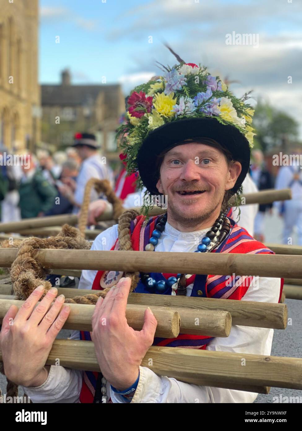 Saddleworth Morris men, Rushcart festival, August 2023, Saddleworth, Greater Manchester, U.K. - Smartphone Captured Stock Image