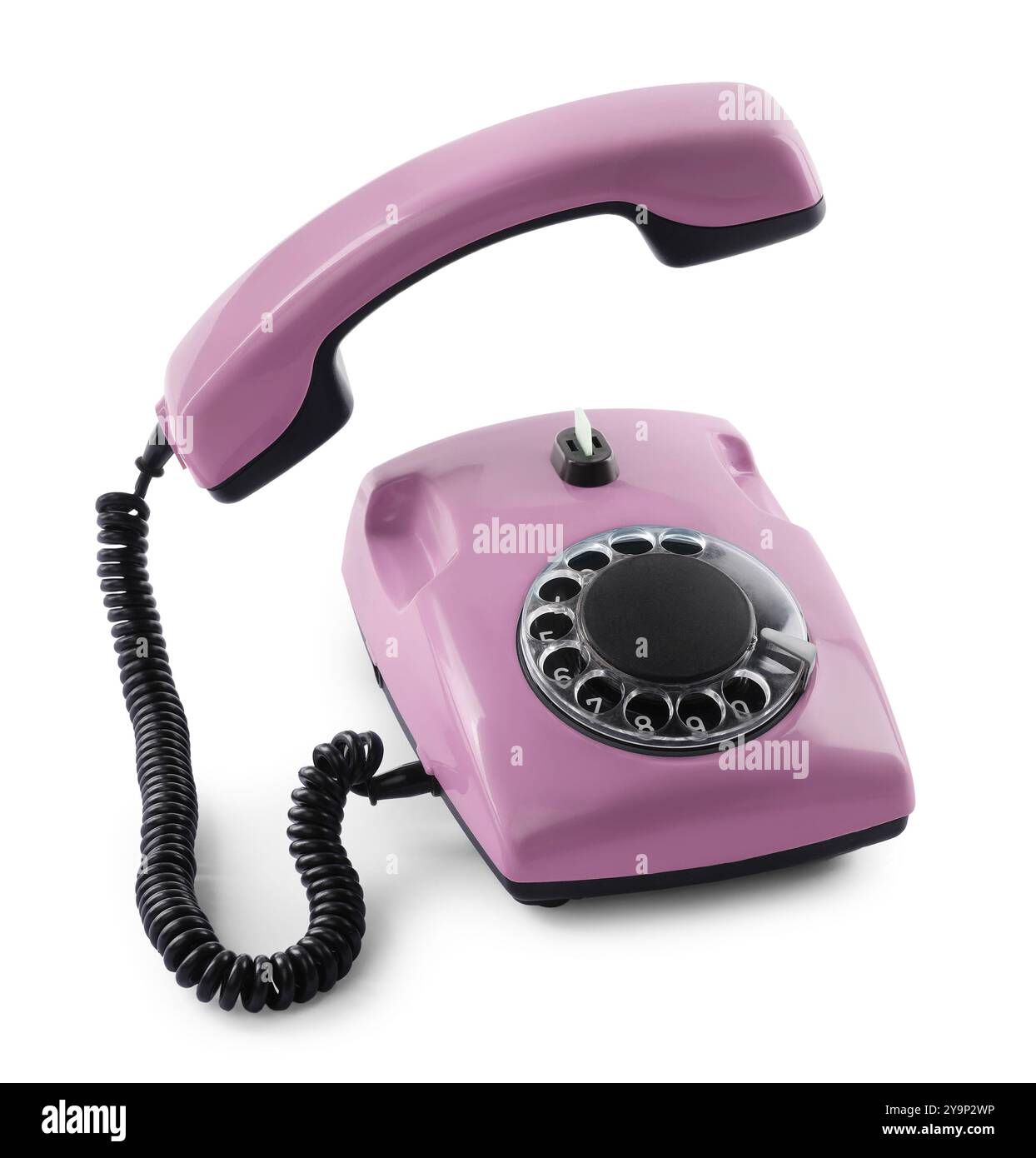 Old pink telephone with rotary dial isolated on white Stock Photo - Alamy
