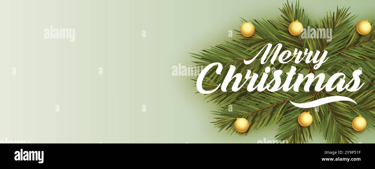 merry christmas realistic tree leaves banner design Stock Vector Image ...