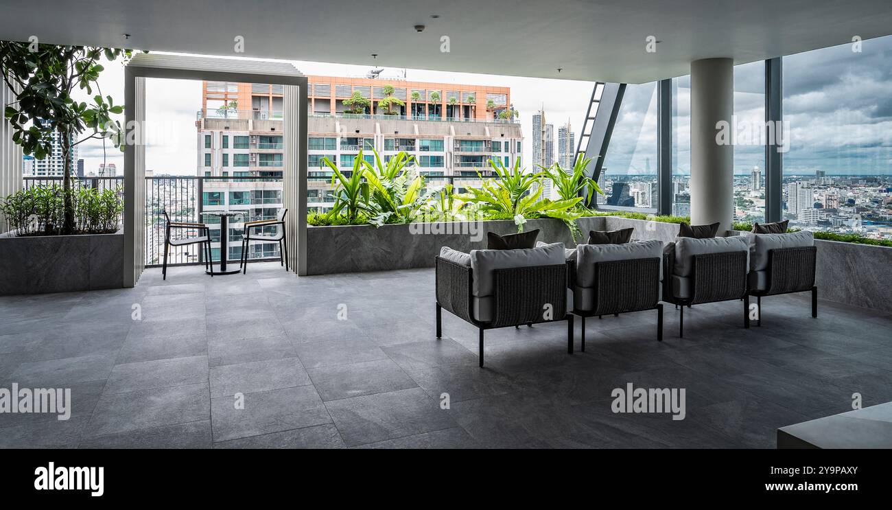 Curated visual reference: Fresh Look at Rooftop Terrace At Luxury Condo In Sathorn Bangkok Stock Photo