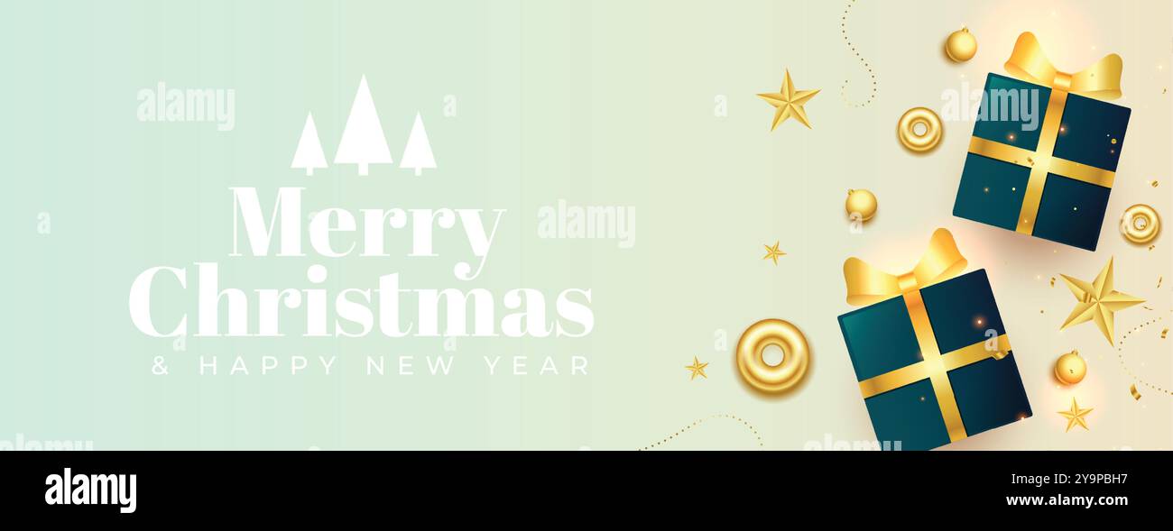 merry christmas realistic gift boxes wide decorative banner design ...