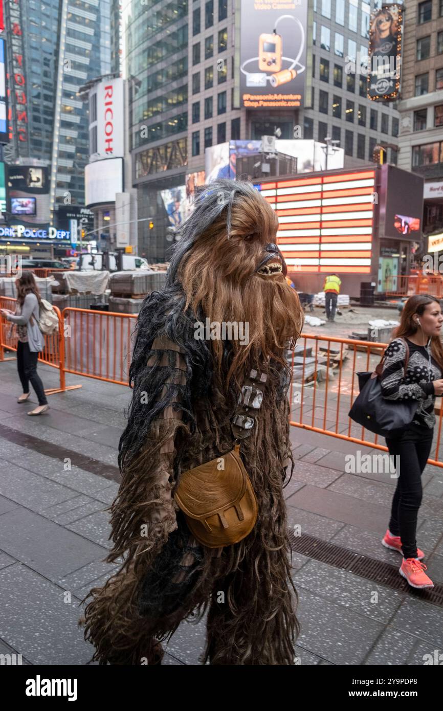 Someone in Chewbacca costume walking New York street Stock Photo