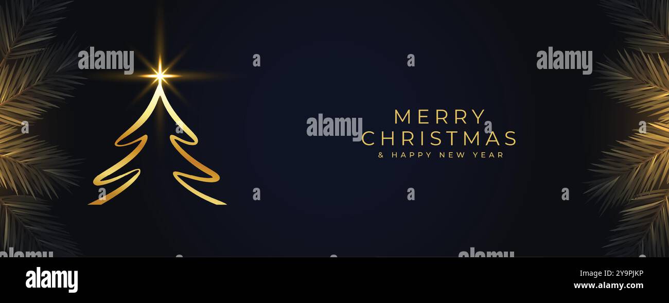 merry christmas wishes banner with shiny xmas tree and fir branches ...