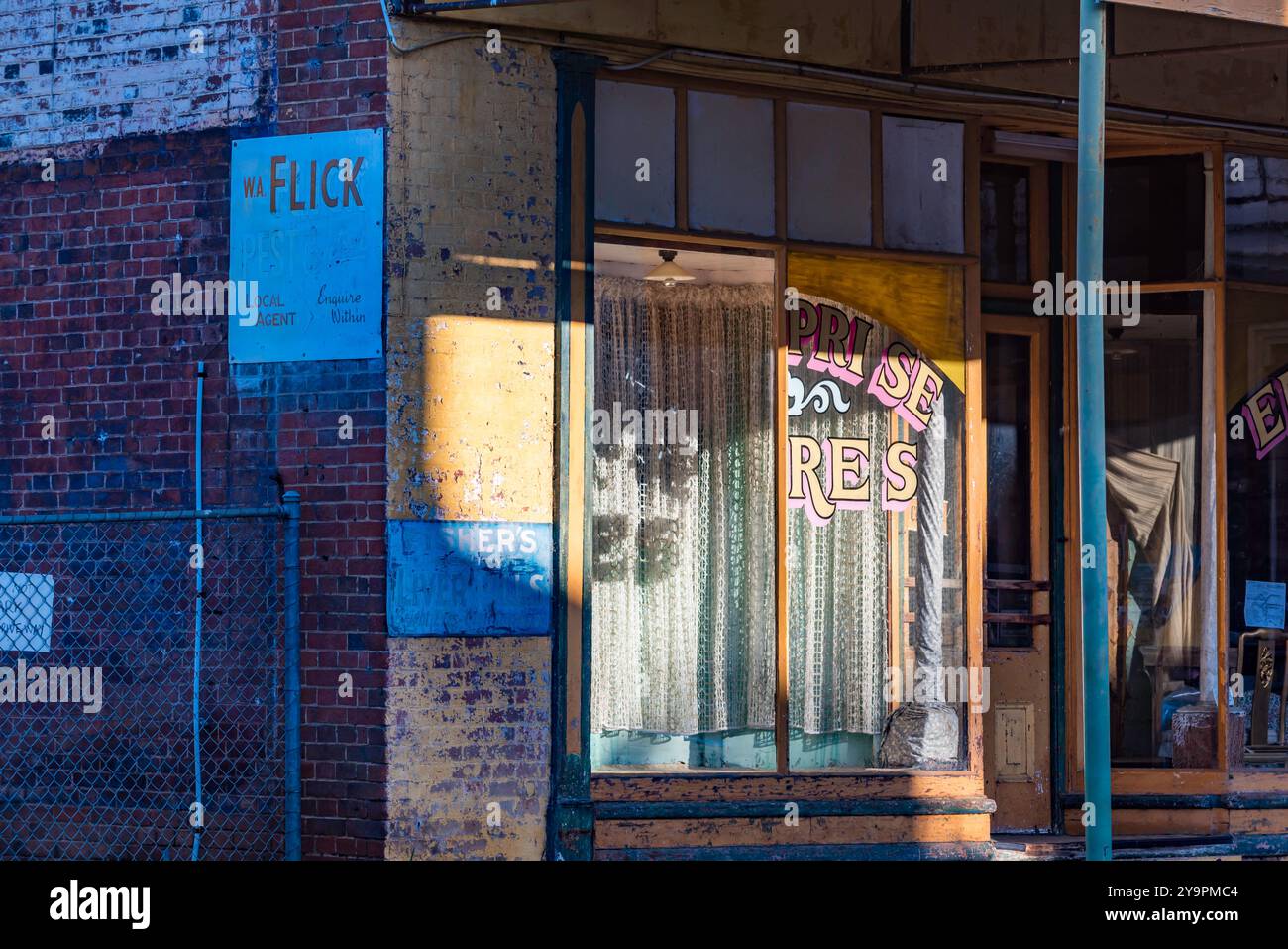 An early morning image of an old storefront in Belubula Street (main street) in the Central Western, New South Wales village of Carcoar in Australia Stock Photo