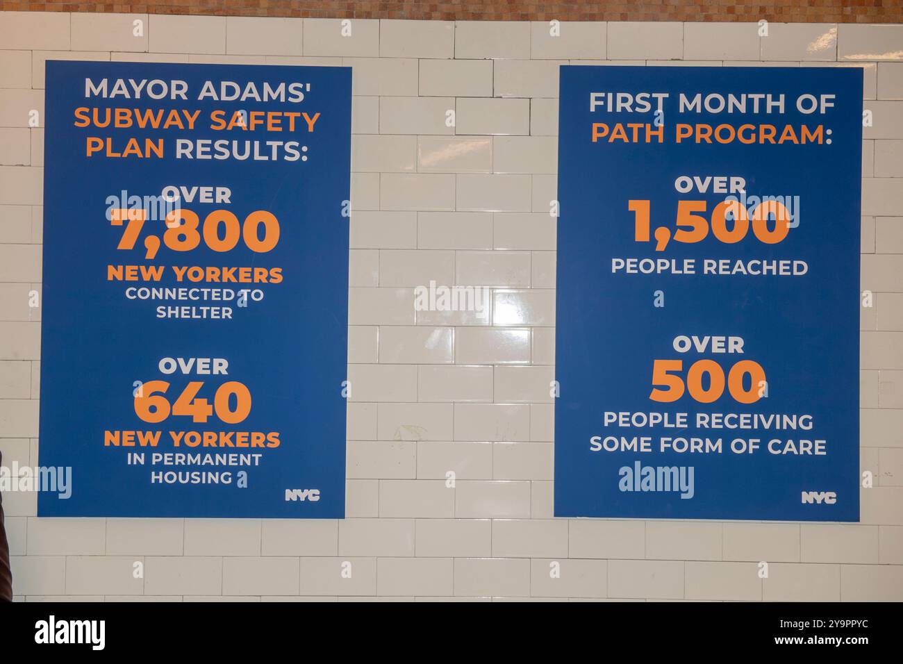 New York, New York, USA. 10th Oct, 2024. (NEW) Mayor Adams Makes Subway Safety and Social Services Announcement. October 10, 2024, New York, New York, USA: Atmosphere at Mayor Adams subway safety and social services announcement press conference inside the Times Square 42nd Street subway station in midtown Manhattan on October 10, 2024 in New York City. Mayor Adams announced the PATH initiative, a multi-agency effort involving the NYPD, Department of Homeless Services and healthcare workers, using a &quot;co-response&quot; model to addresses both safety and mental health needs to a Stock Photo