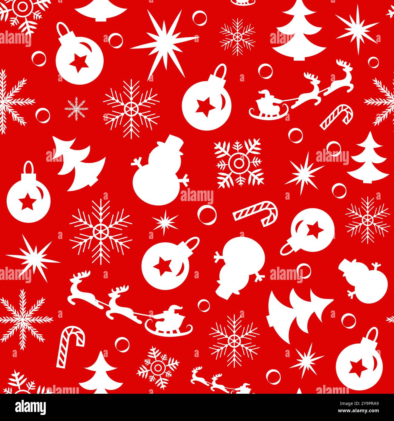 Christmas background with fir trees and snowflakes on a red background ...