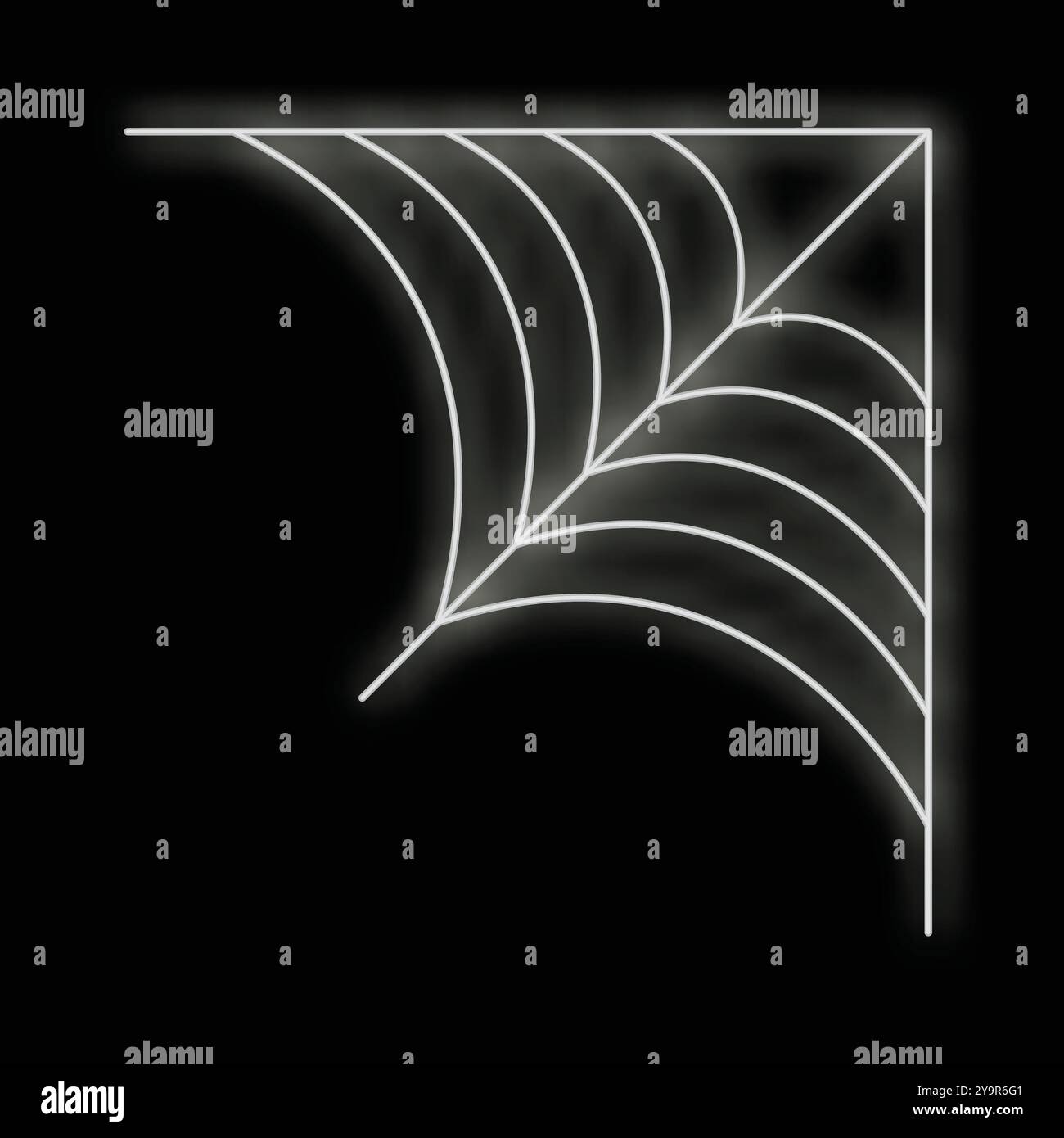 White neon spider web is glowing on a black background Stock Vector