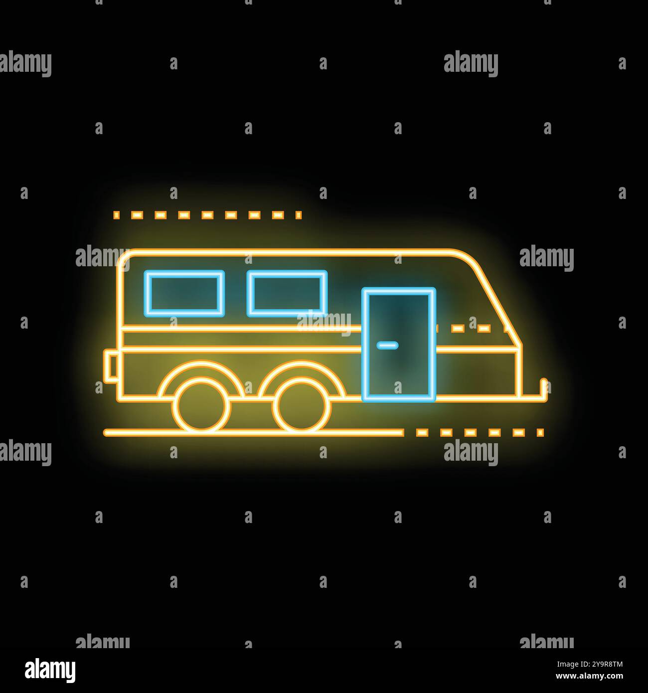 Neon icon of a train car with the door open, inviting passengers to ...