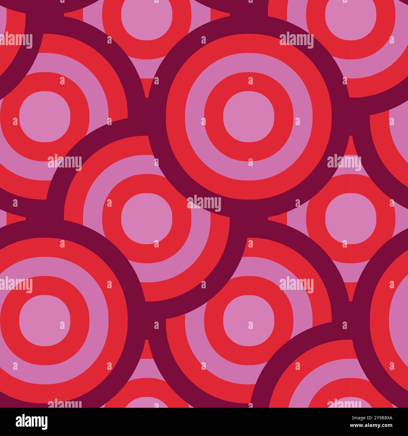 Vintage groovy retro 70s overlapping circles seamless pattern in pink ...
