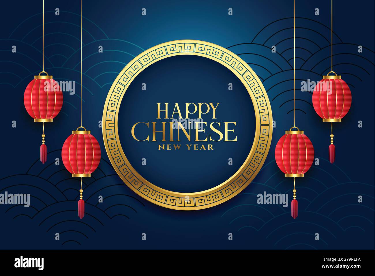 premium chinese new year greeting background with hanging lamp vector ...