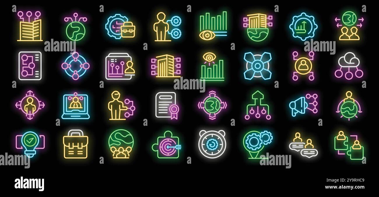 Business company structure organization management hierarchy neon icon ...