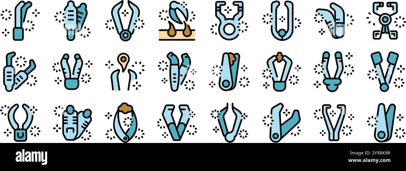 Set of various vector icons showing tools and methods for treating ingrown toenails Stock Vector