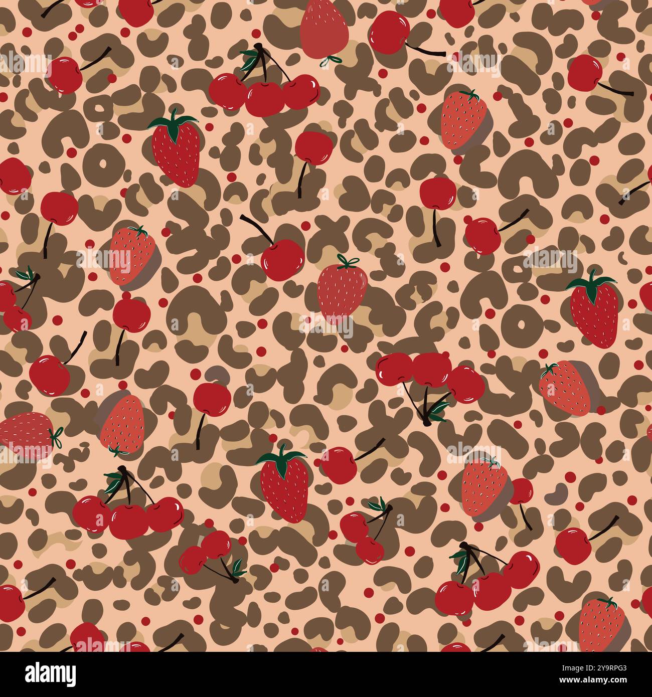 Made of leopard cherry and strawberry seamless pattern Stock Vector