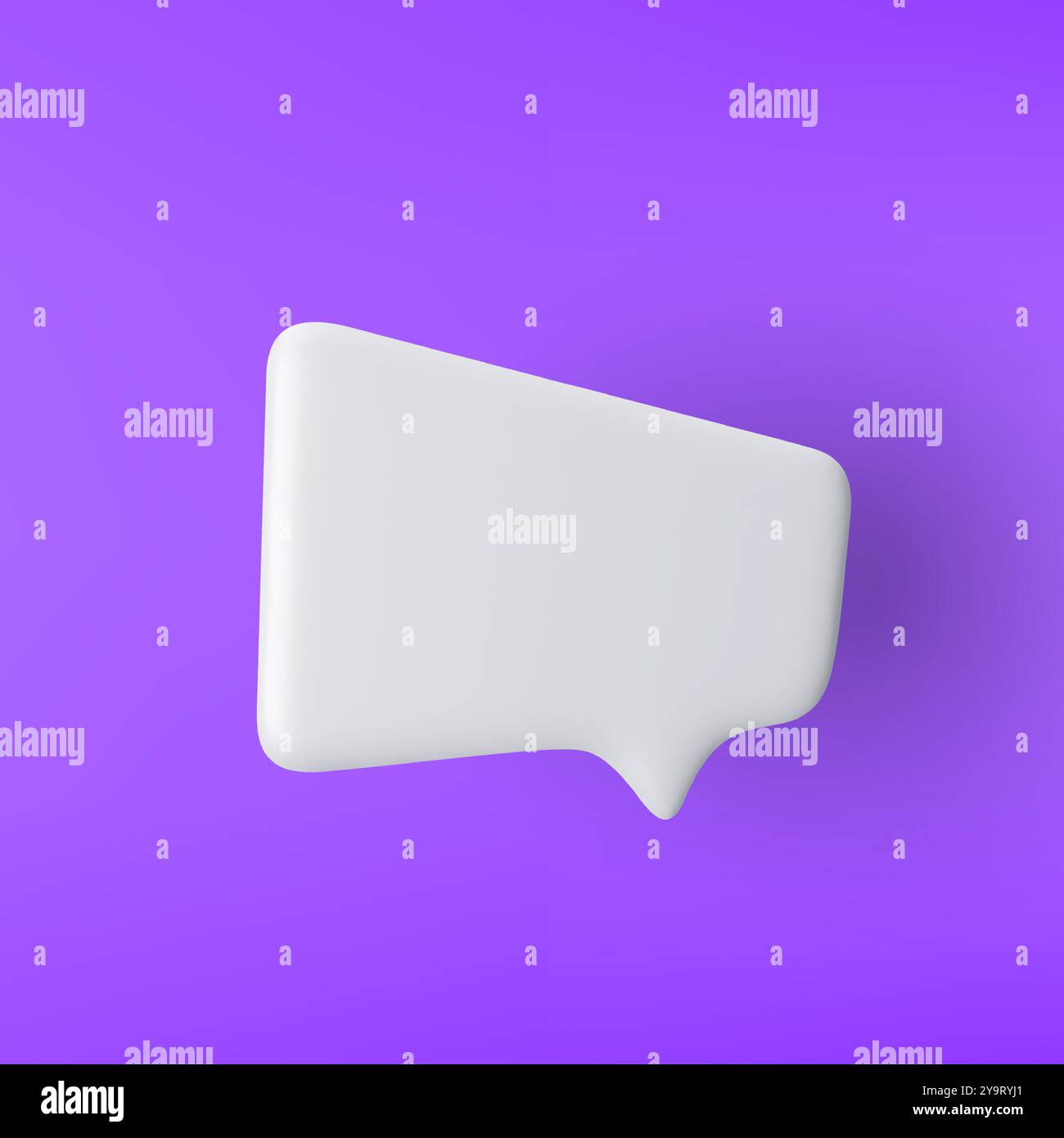 3D white speech bubble icon on a purple background. Stock Vector
