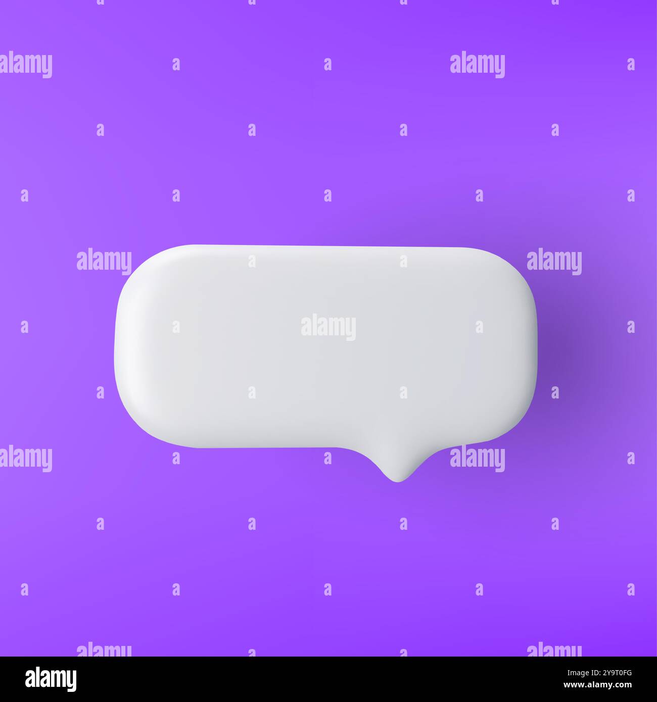 3D white rectangular speech bubble icon on a purple background. Stock Vector