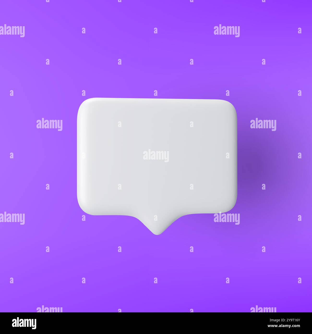 3D white rectangular speech bubble icon on a purple background. Stock Vector