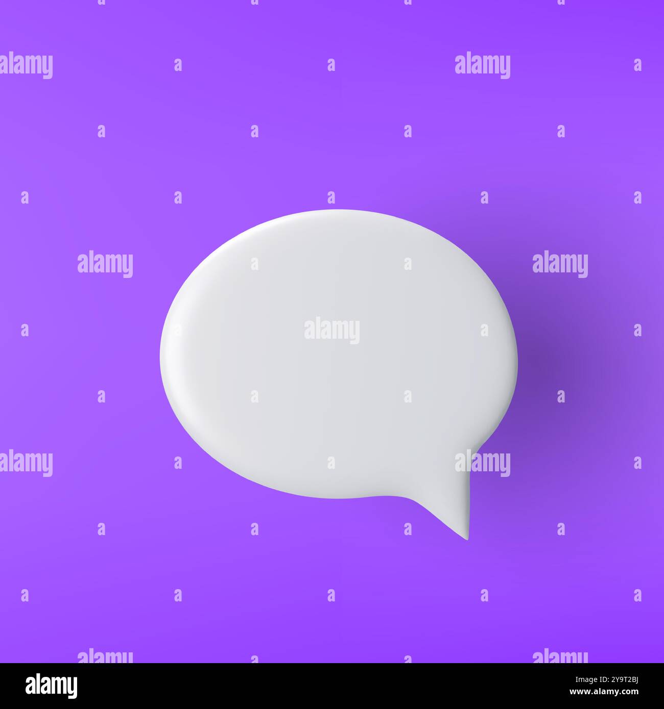 3D white ellipse speech bubble icon on a purple background. Stock Vector