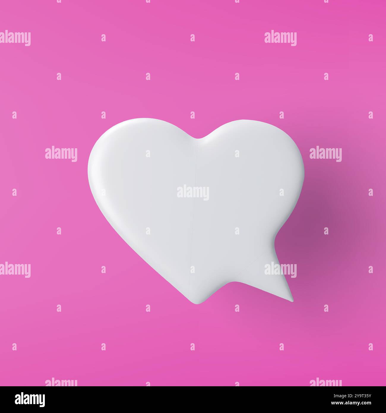 3D white heart shaped speech bubble icon on a pink background. Stock Vector