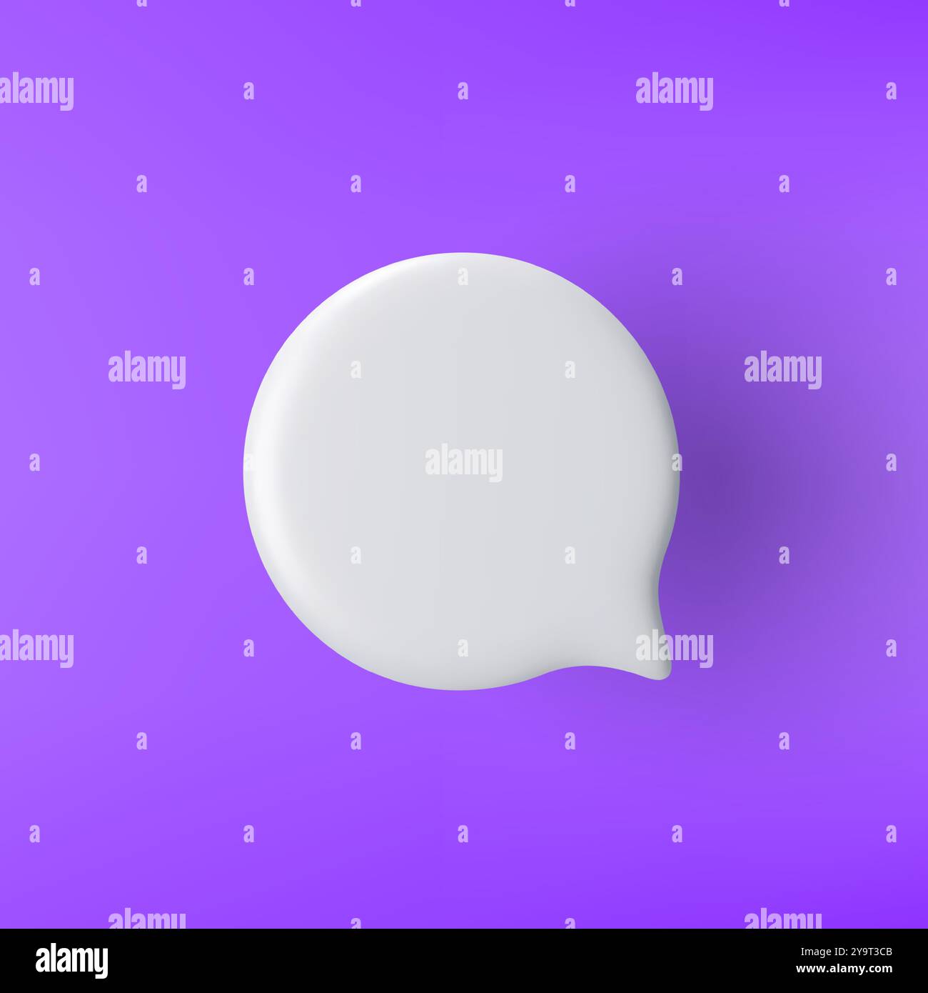 3D white round speech bubble icon on a purple background. Stock Vector