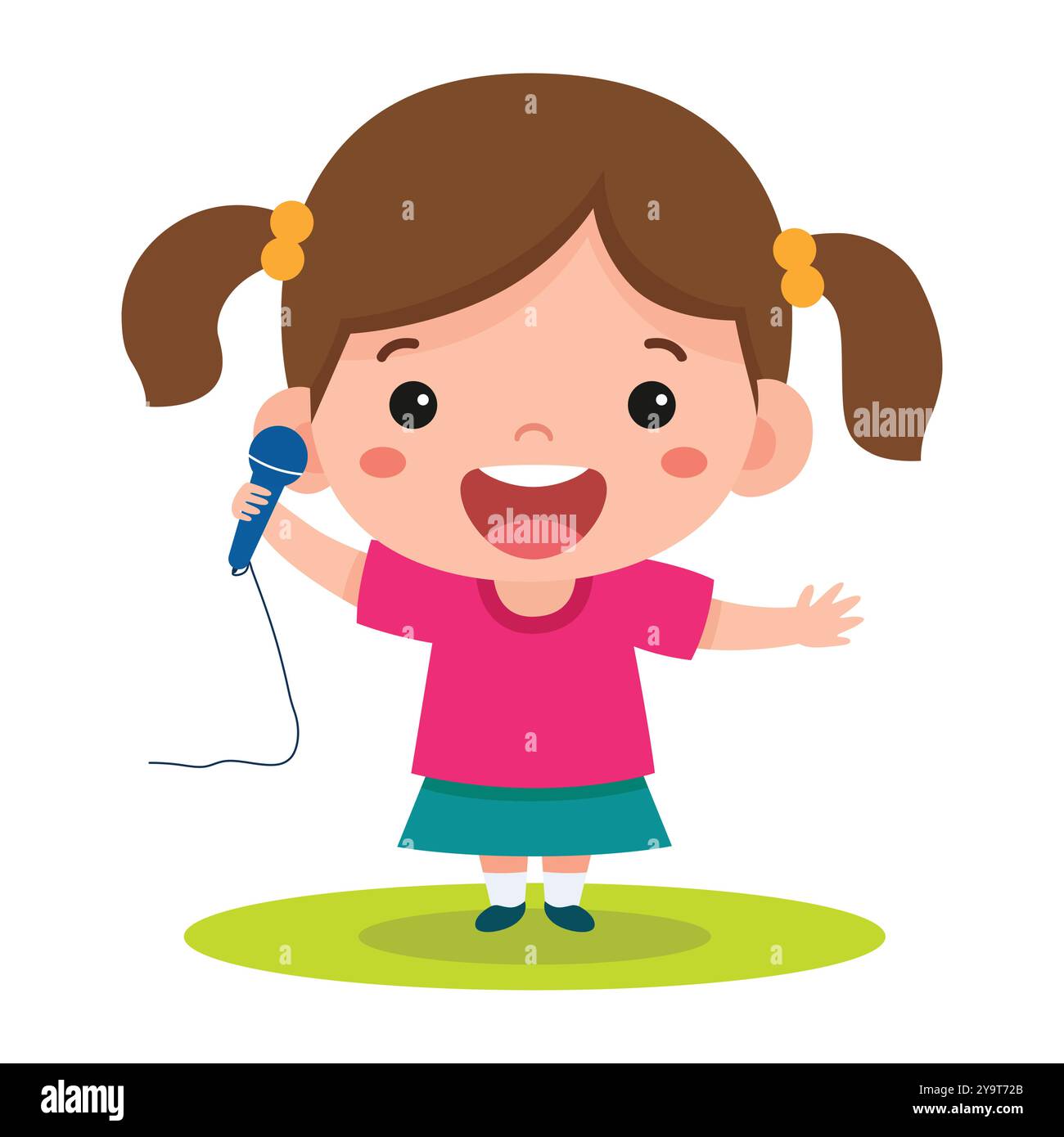 Happy cute kid girl sing a song with a microphone Illustration Stock ...