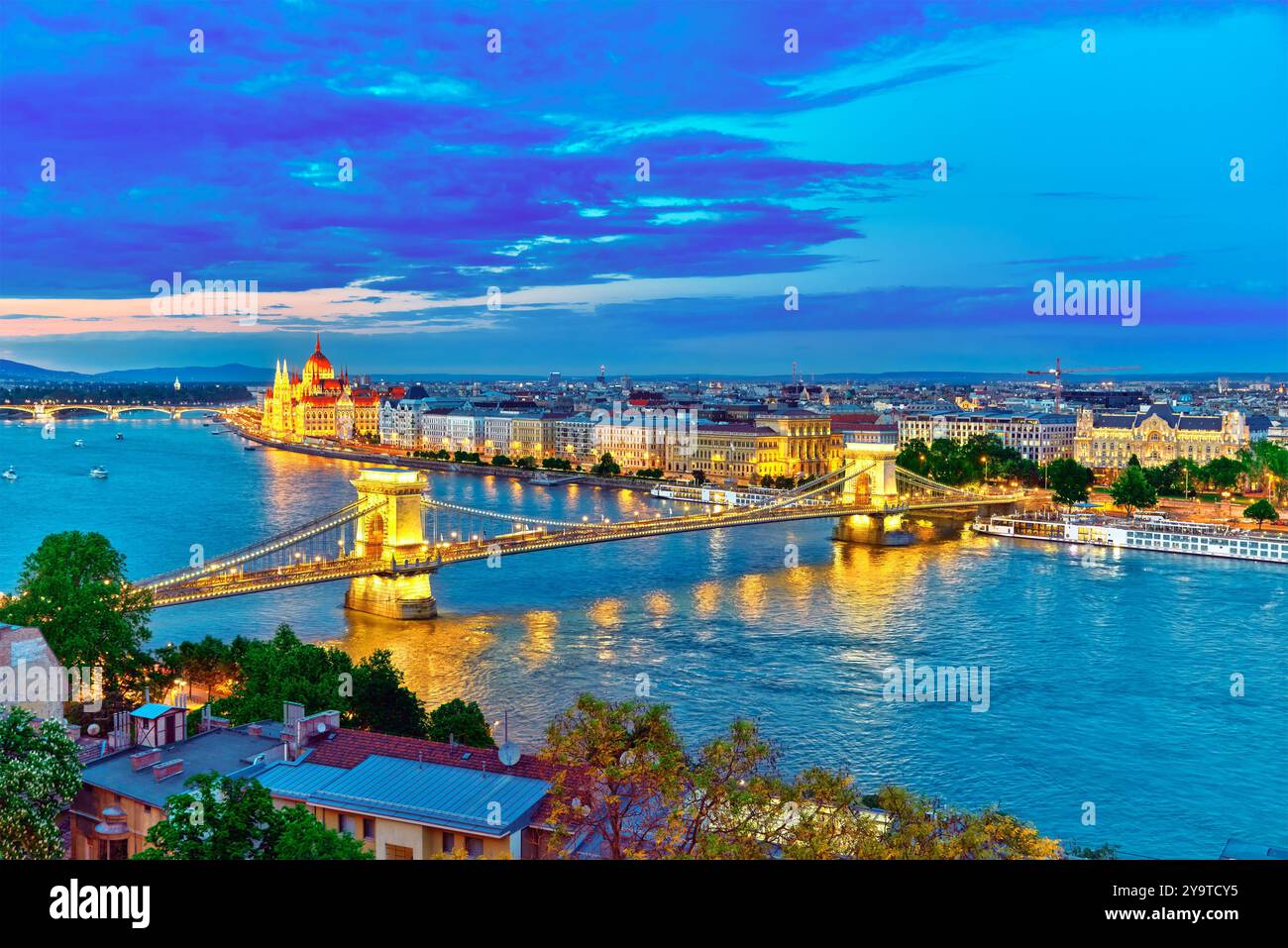 Szechenyi Chain Bridge And Parliament At Dusk From Fisherman Bastion szechenyi-chain-bridge-and-parliament-at-dusk-from-fisherman-bastion