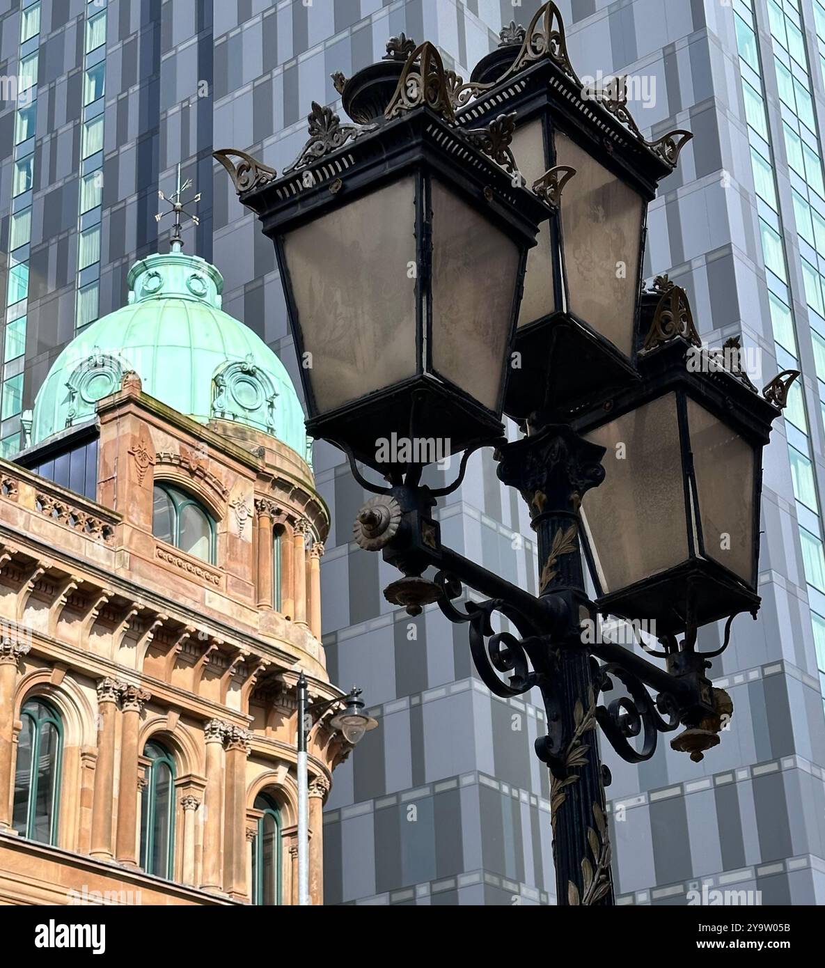 Ewart Building and Grand Central Hotel, Bedford Street, Belfast, with Ulster Hall Lampposts - Smartphone Captured Stock Image