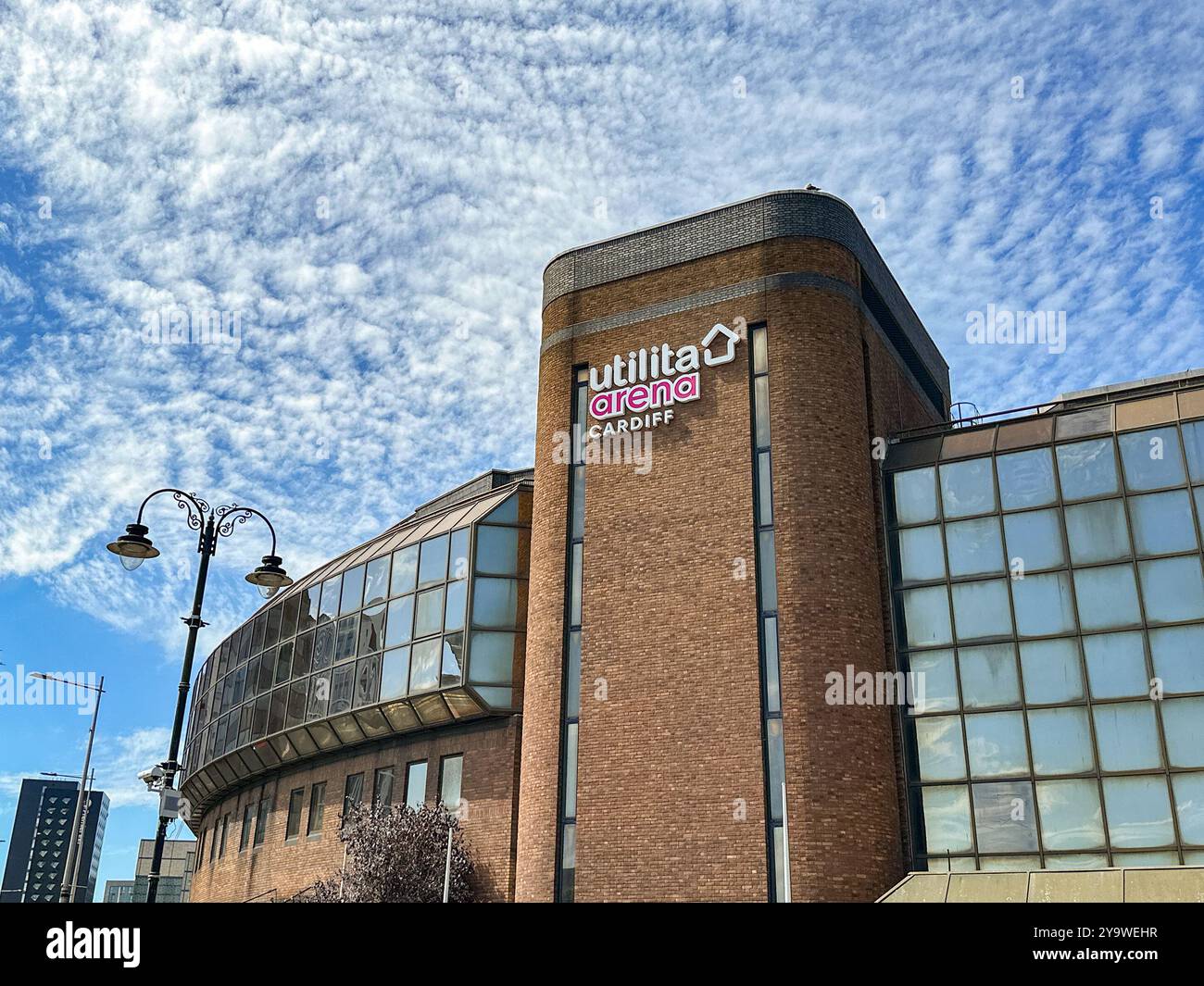 Cardiff, Wales UK - 16 August 2024: Exterior view of the Utilita Arena concert hall and exhibition centre in Cardiff city centre - Smartphone Captured Stock Image