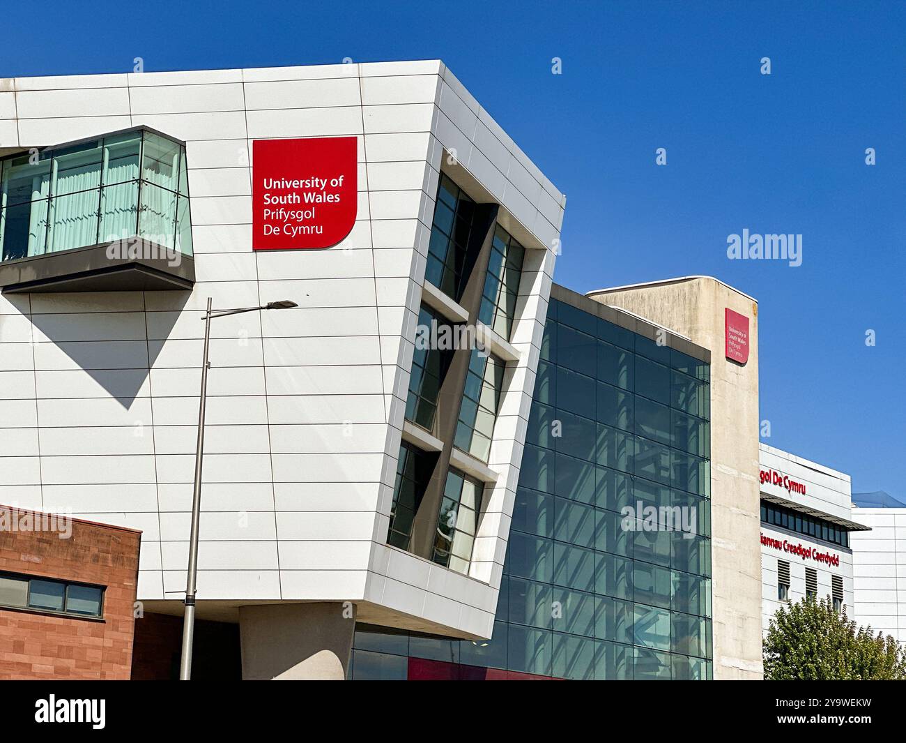 Cardiff, Wales UK - 16 August 2024: Exterior view of the University of South Wales campus building near Cardiff city centre - Smartphone Captured Stock Image