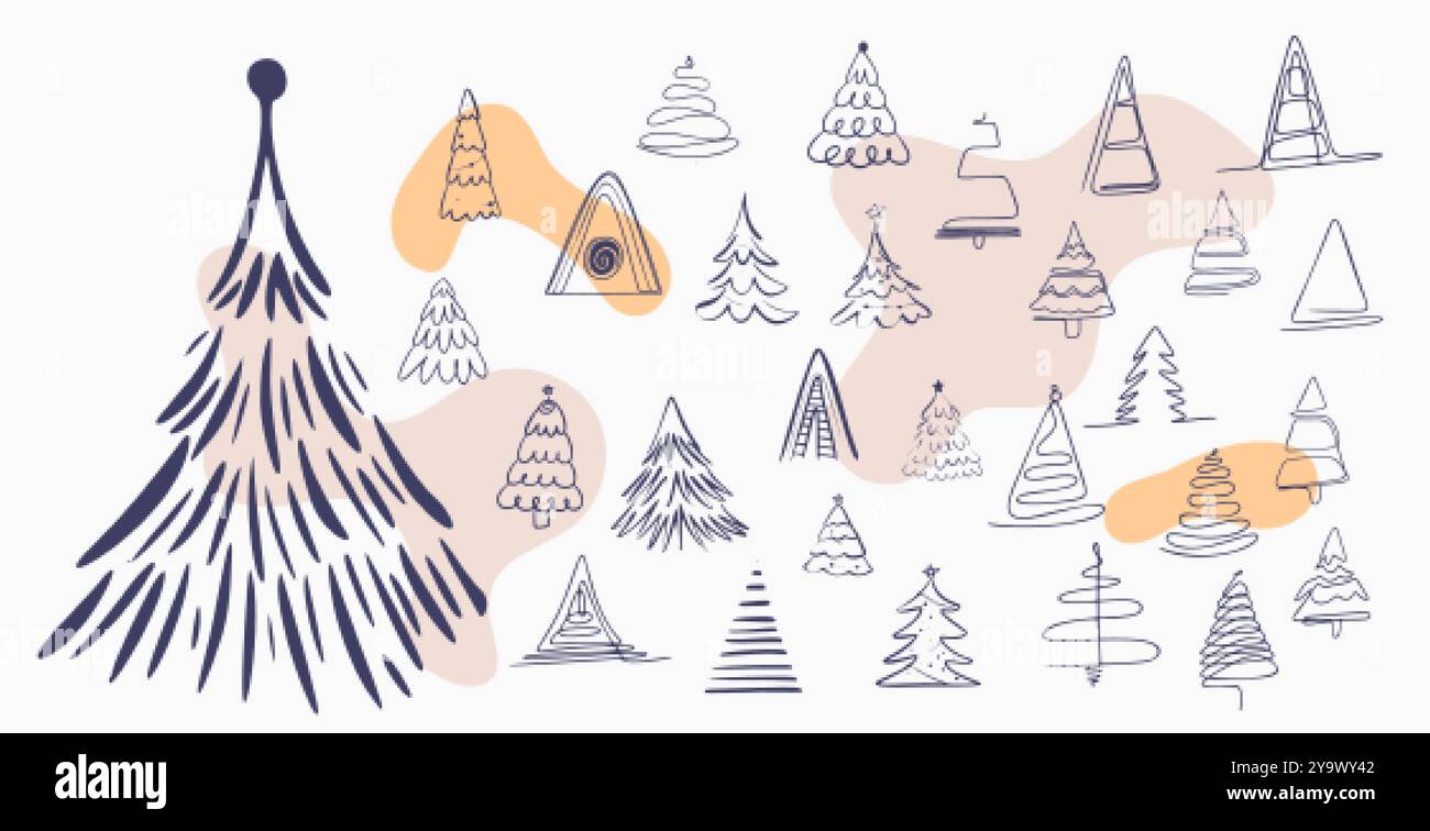 hand drawn christmas tree elements design in set Stock Vector Image ...