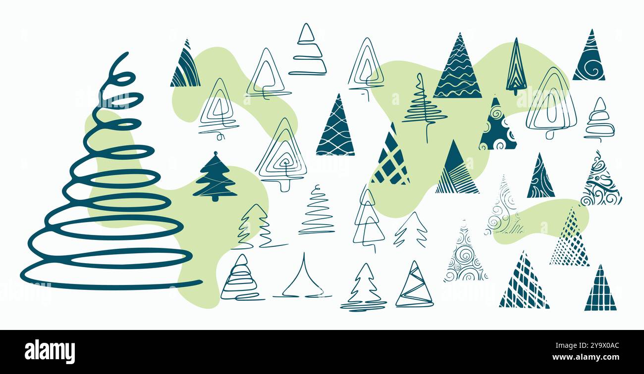 set of hand drawn christmas tree elements design Stock Vector Image ...