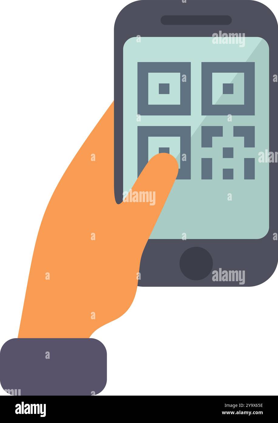 Person holding a smartphone and scanning a qr code displayed on a screen Stock Vector