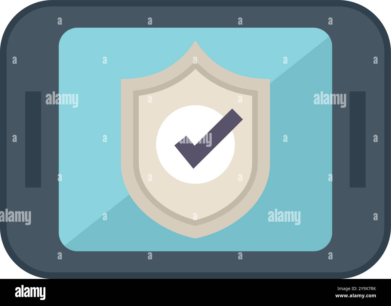 Digital illustration of a smartphone showing a security shield with a ...