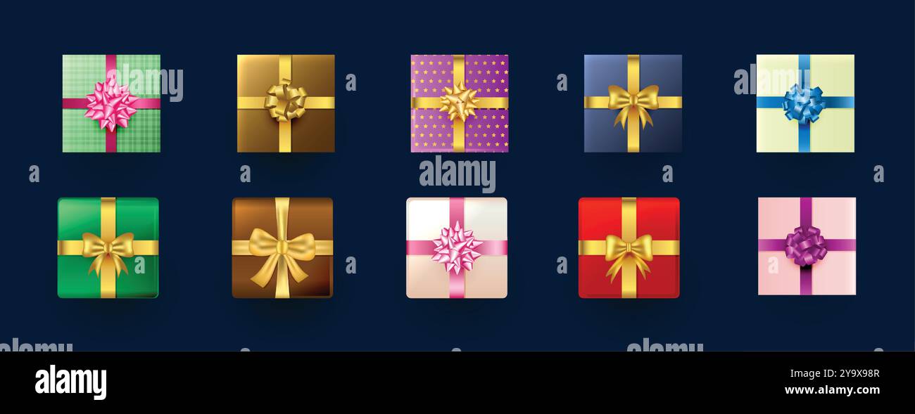 Collection Of Realistic Gift Box Design For Christmas Or New Year Stock collection-of-realistic-gift-box-design-for-christmas-or-new-year-stock