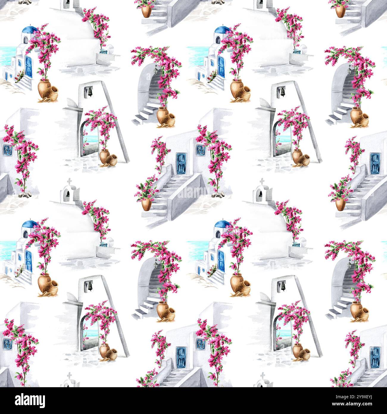 Travel to the Greece Seamless pattern, symbol of the country. Hand ...