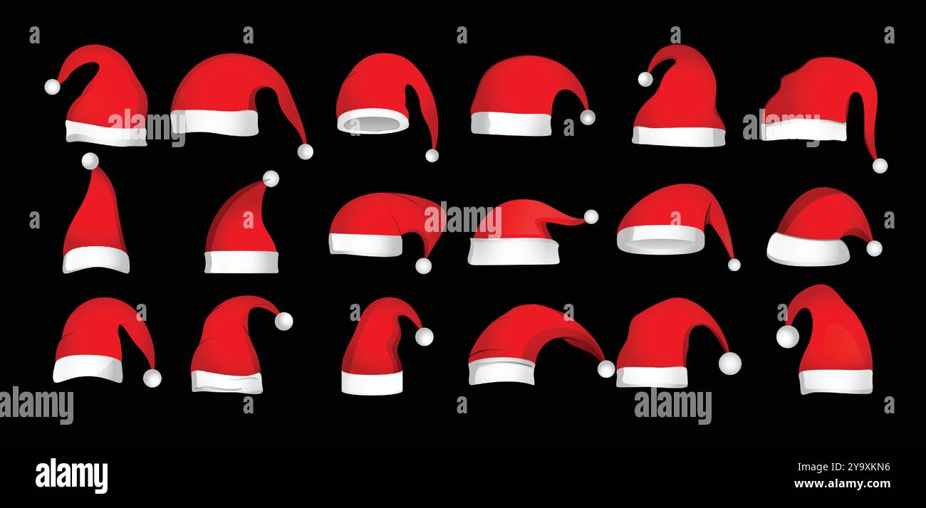 set of santa claus red caps for christmas or new year design Stock Vector