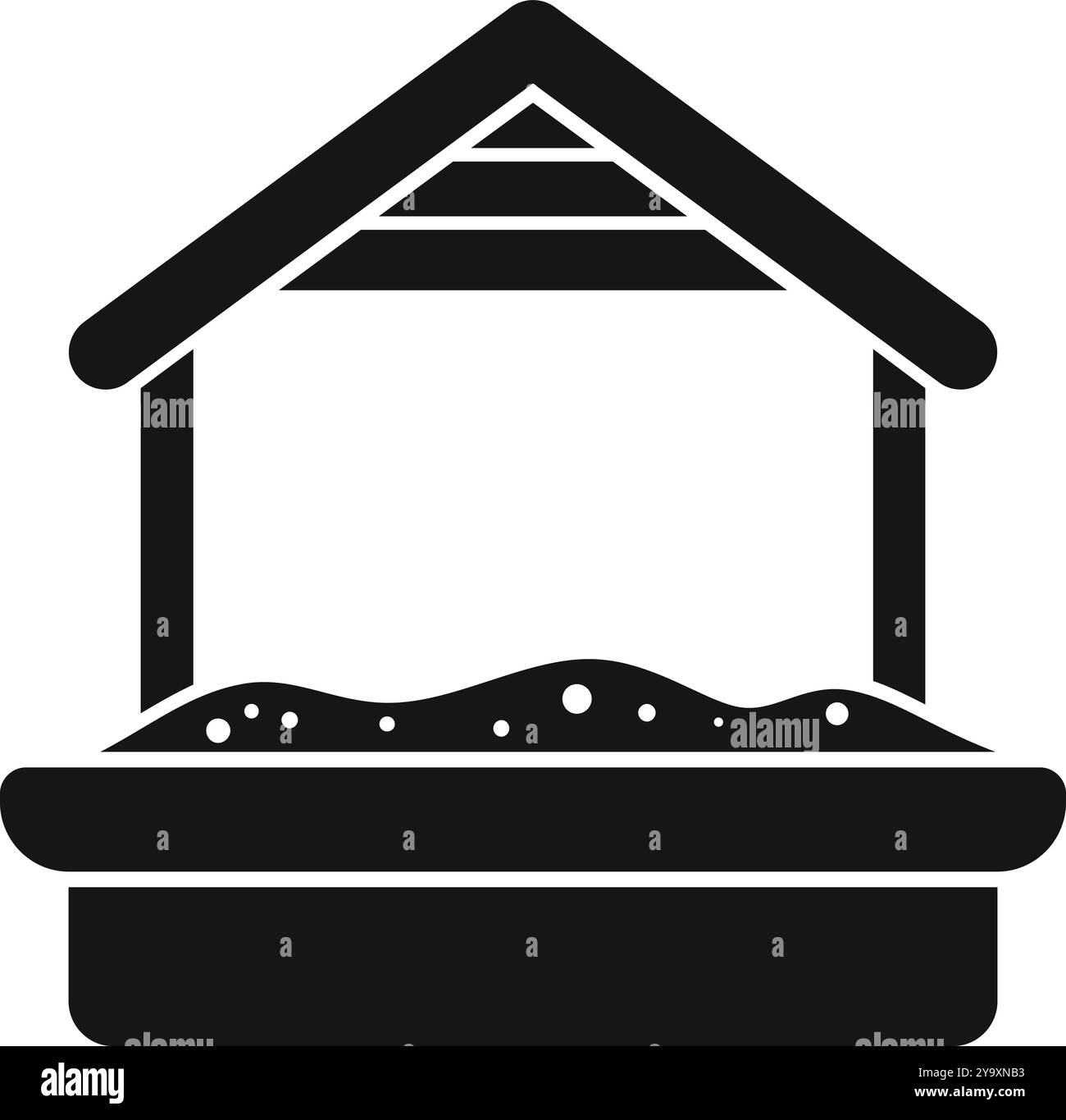 Sandbox with roof protecting from sun, simple black icon isolated on ...