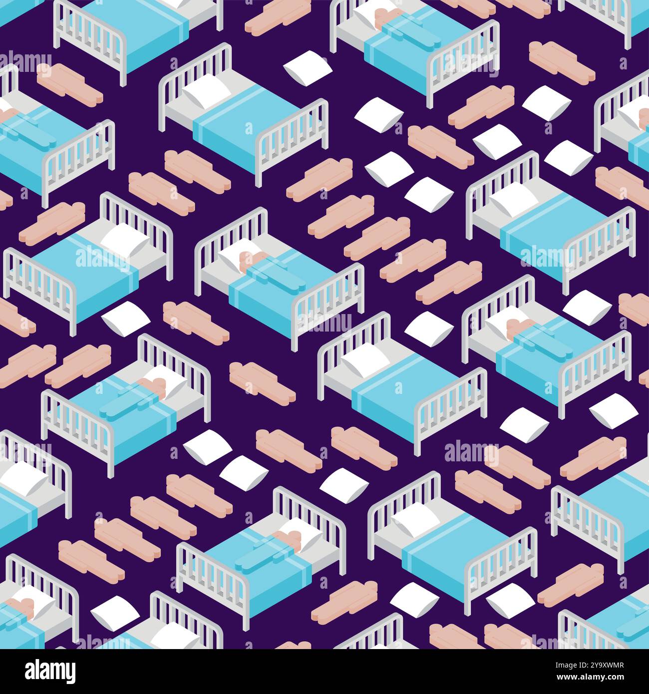 Bed pattern seamless. Bd with blanket and pillow background. texture for fabric Stock Vector