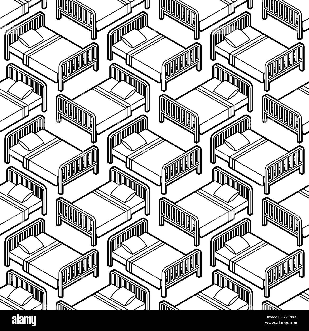 Bed pattern seamless. Bd with blanket and pillow background. texture for fabric Stock Vector