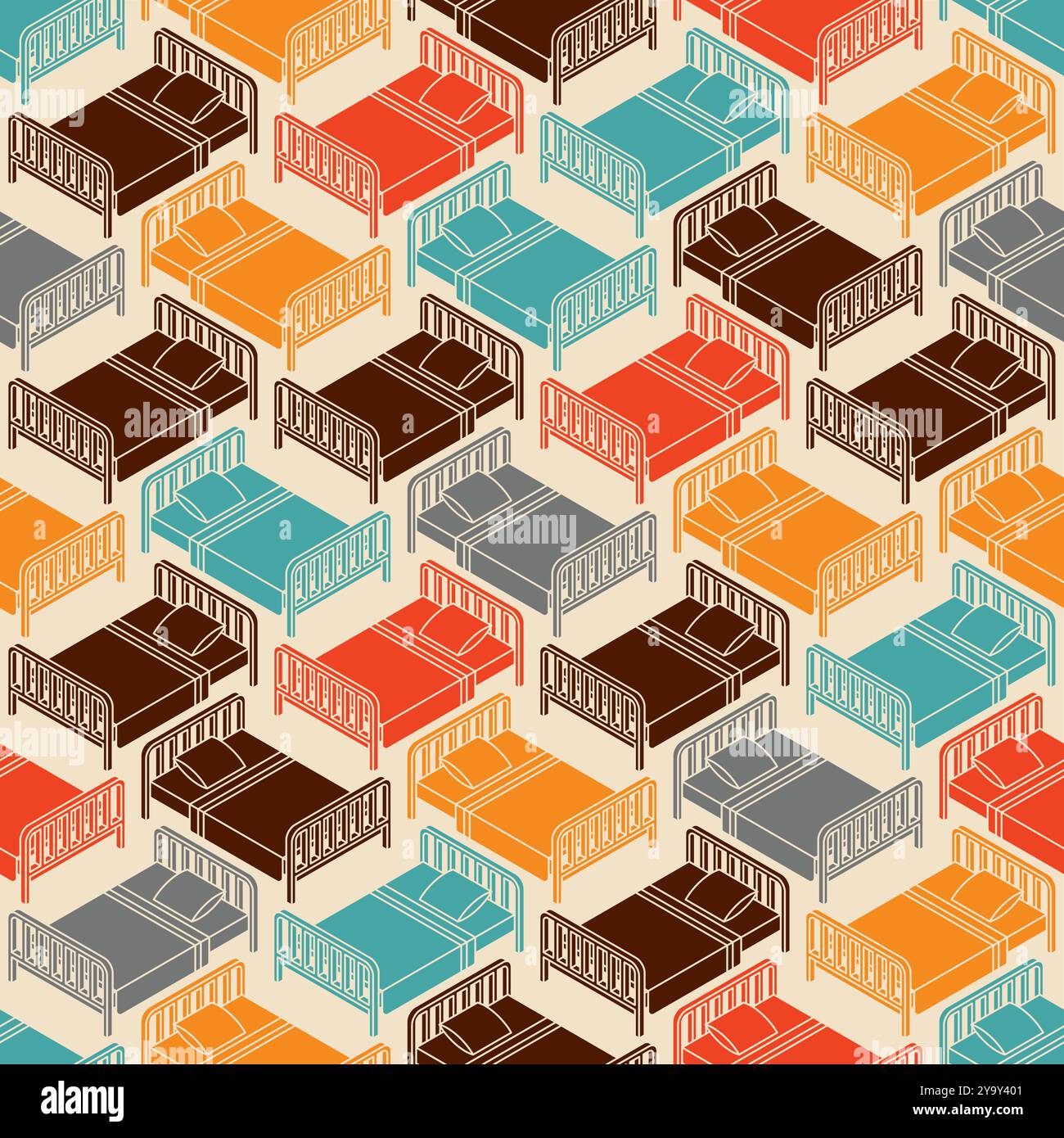 Bed pattern seamless. Bd with blanket and pillow background. texture for fabric Stock Vector