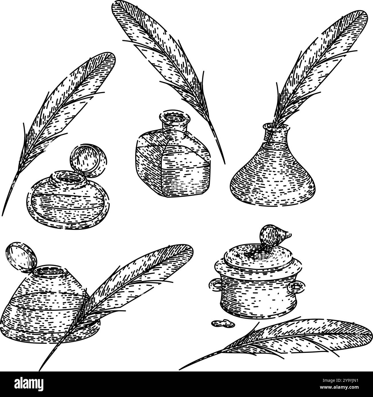 inkwell set sketch hand drawn vector Stock Vector Image & Art - Alamy